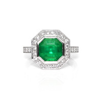 2.85 Ct. Emerald and Natural Diamond Pave Ring, Platinum 950 Video