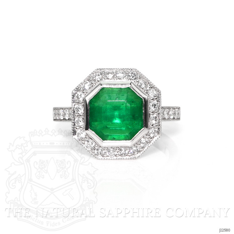 2.85 Ct. Emerald and Natural Diamond Pave Ring, Platinum 950