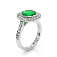 2.85 Ct. Emerald and Natural Diamond Pave Ring, Platinum 950 Image