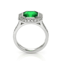 2.85 Ct. Emerald and Natural Diamond Pave Ring, Platinum 950 Image