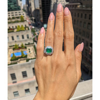 2.85 Ct. Emerald and Natural Diamond Pave Ring, Platinum 950 Life Style