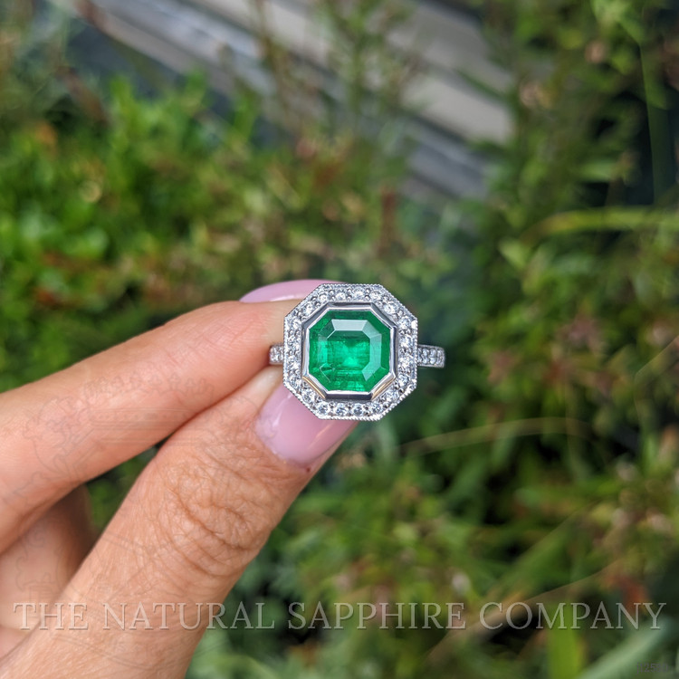 2.85 Ct. Emerald and Natural Diamond Pave Ring, Platinum 950