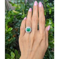 2.85 Ct. Emerald and Natural Diamond Pave Ring, Platinum 950 Life Style