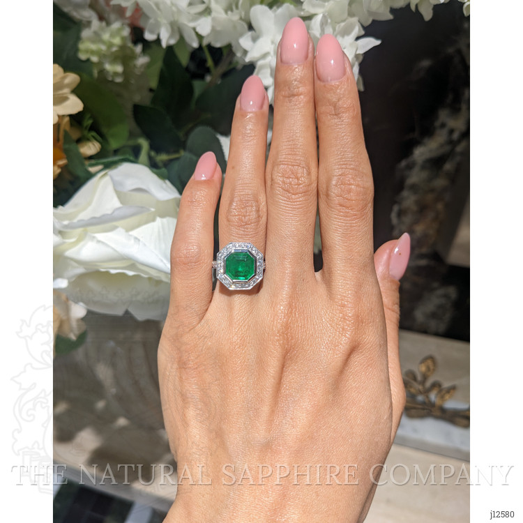 2.85 Ct. Emerald and Natural Diamond Pave Ring, Platinum 950