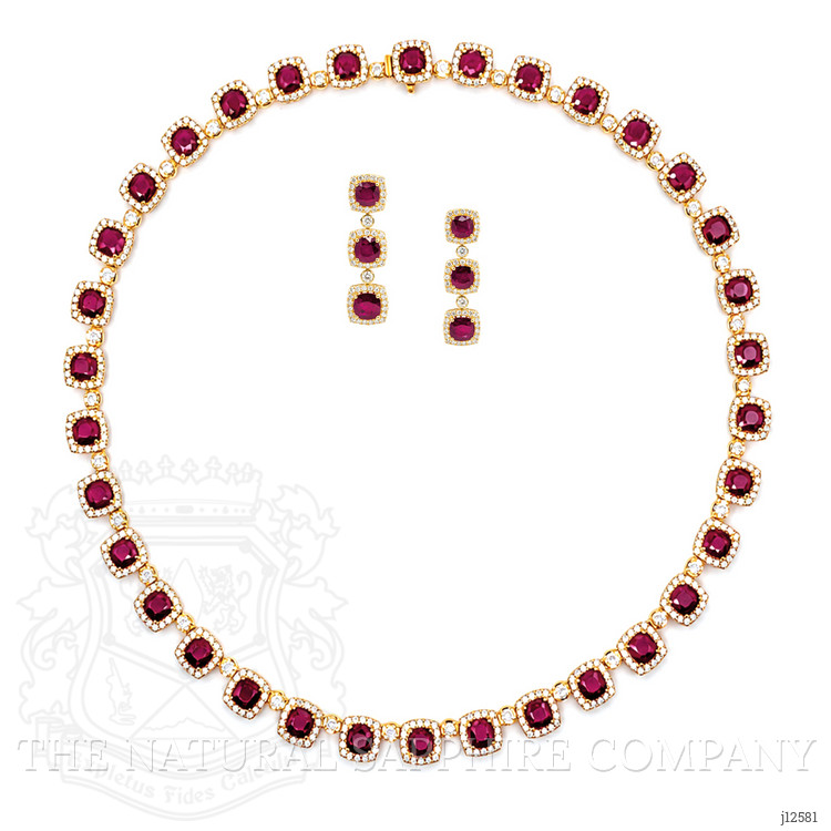 28.87 Ct.Tw. Ruby and Natural Diamond Pave Necklace, 18K Yellow Gold