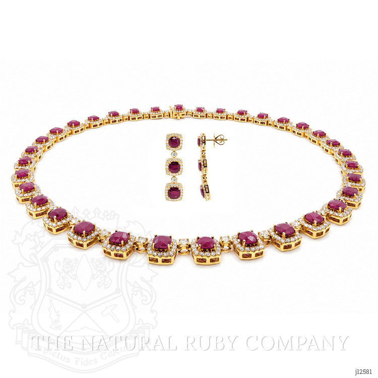28.87 Ct.Tw. Ruby and Natural Diamond Pave Necklace, 18K Yellow Gold