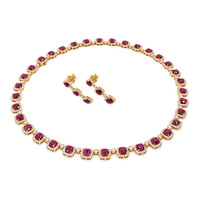 28.87 Ct.Tw.Total Carat Weight Ruby and Natural Diamond Pave Necklace, 18K Yellow Gold Image