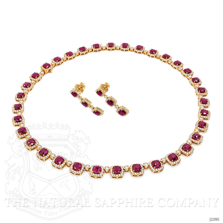 28.87 Ct.Tw. Ruby and Natural Diamond Pave Necklace, 18K Yellow Gold