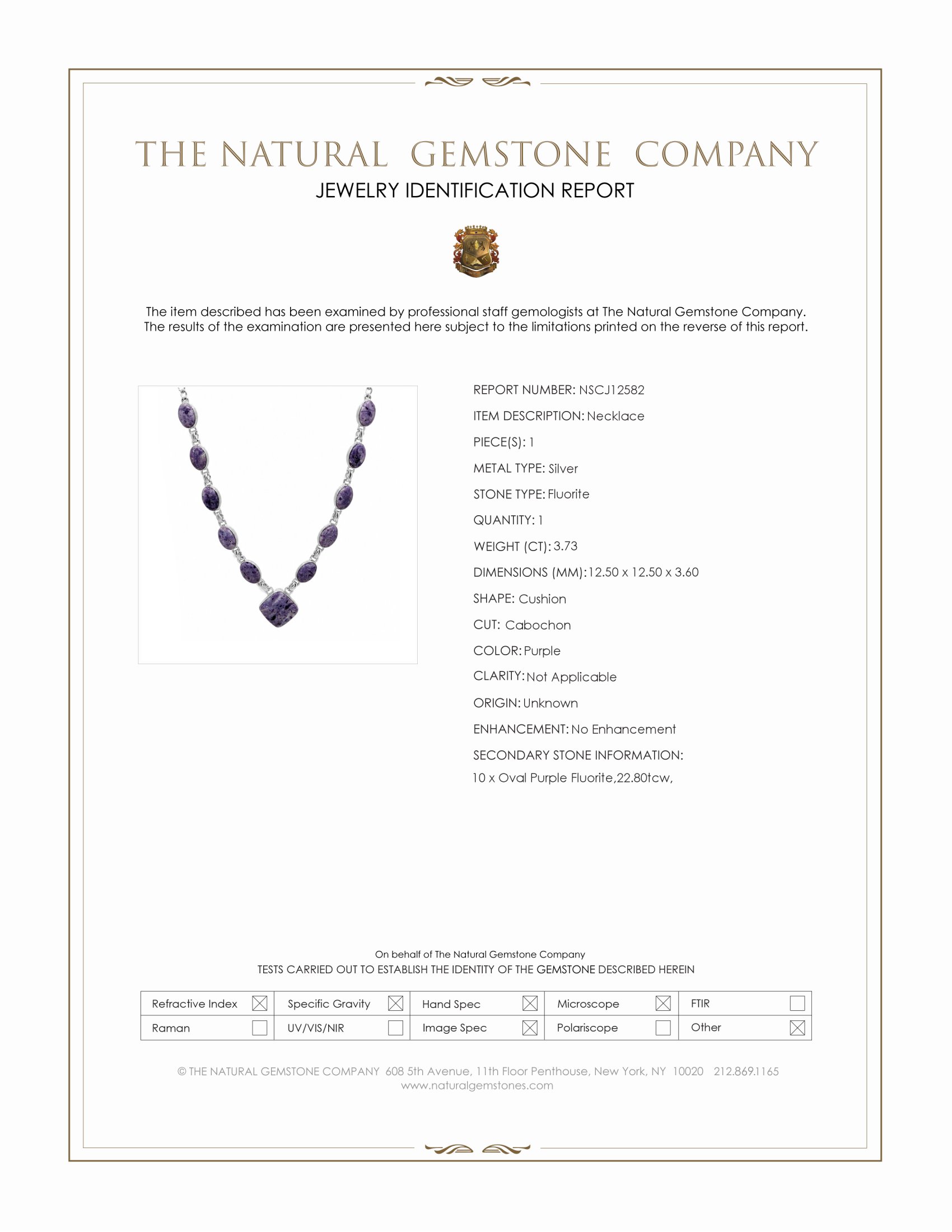 3.73 Ct. Purple Fluorite Bezel Necklace, Silver