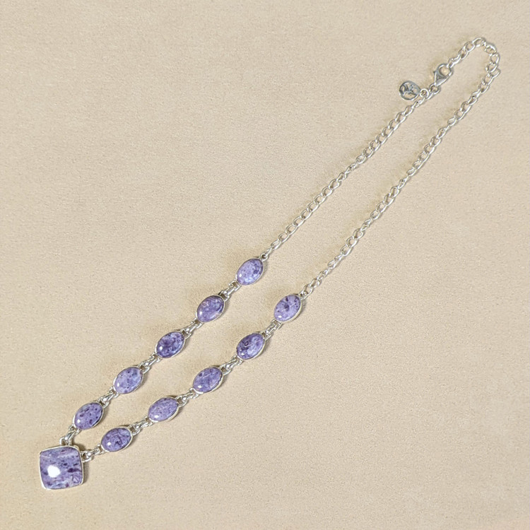 3.73 Ct. Purple Fluorite Bezel Necklace, Silver