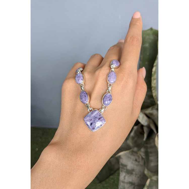 3.73 Ct. Purple Fluorite Bezel Necklace, Silver