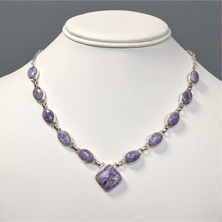3.73 Ct. Purple Fluorite Bezel Necklace, Silver
