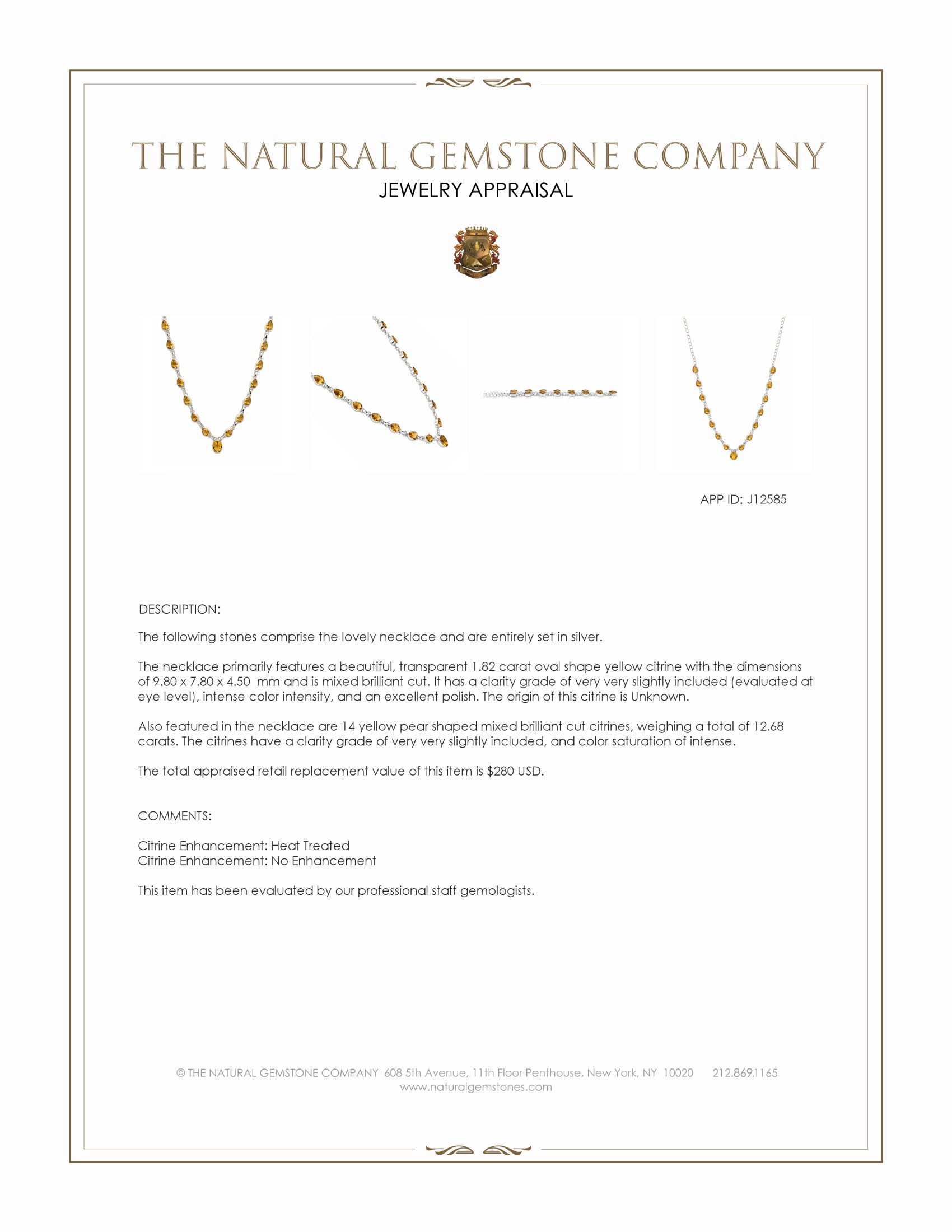 1.82 Ct. Yellow Citrine Bezel Necklace, Silver