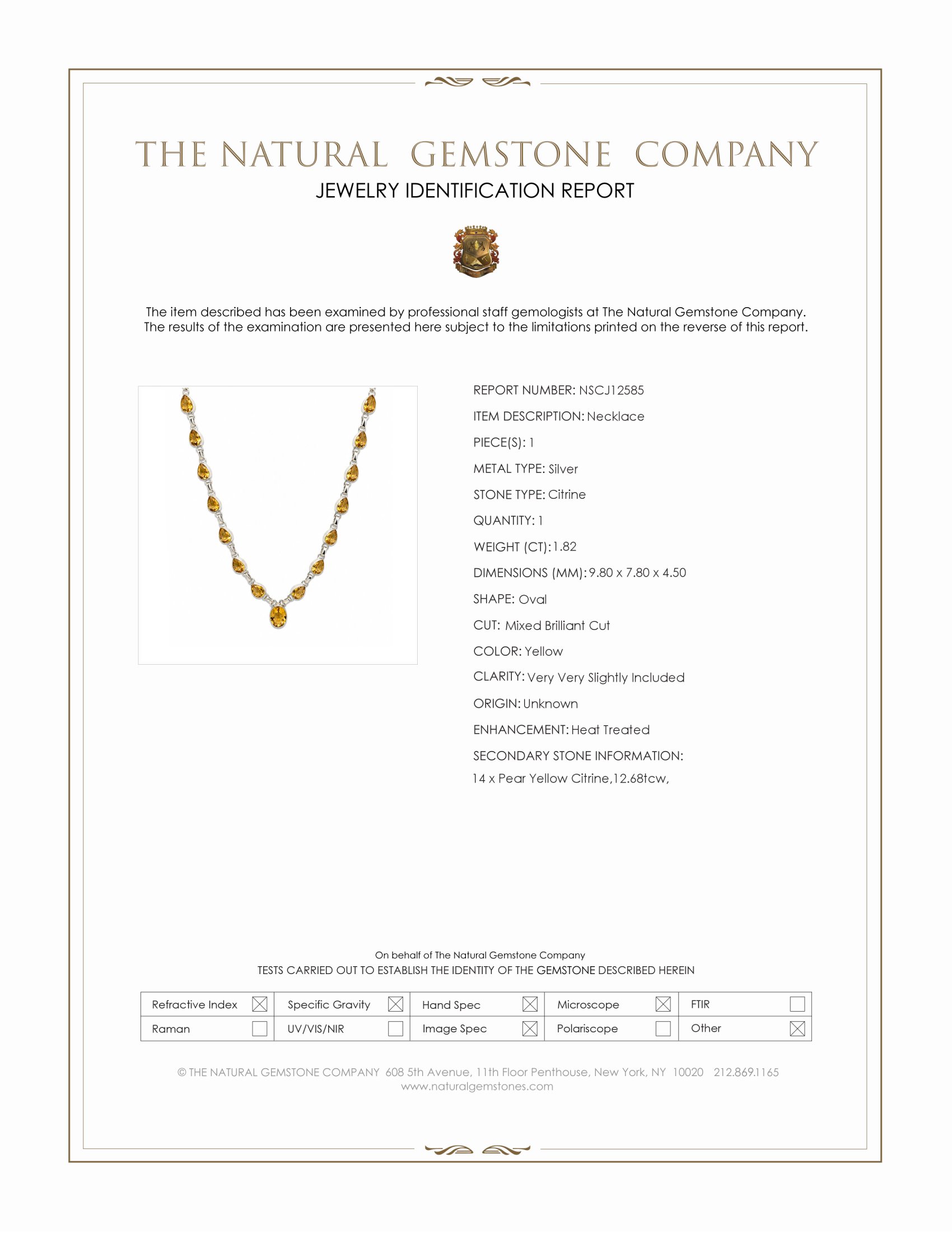 1.82 Ct. Yellow Citrine Bezel Necklace, Silver