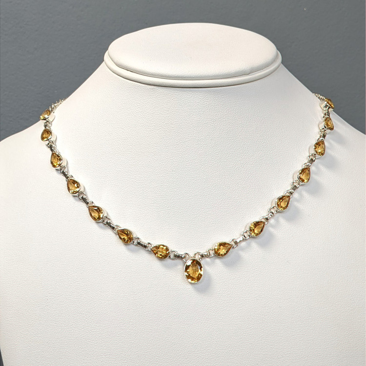 1.82 Ct. Yellow Citrine Bezel Necklace, Silver