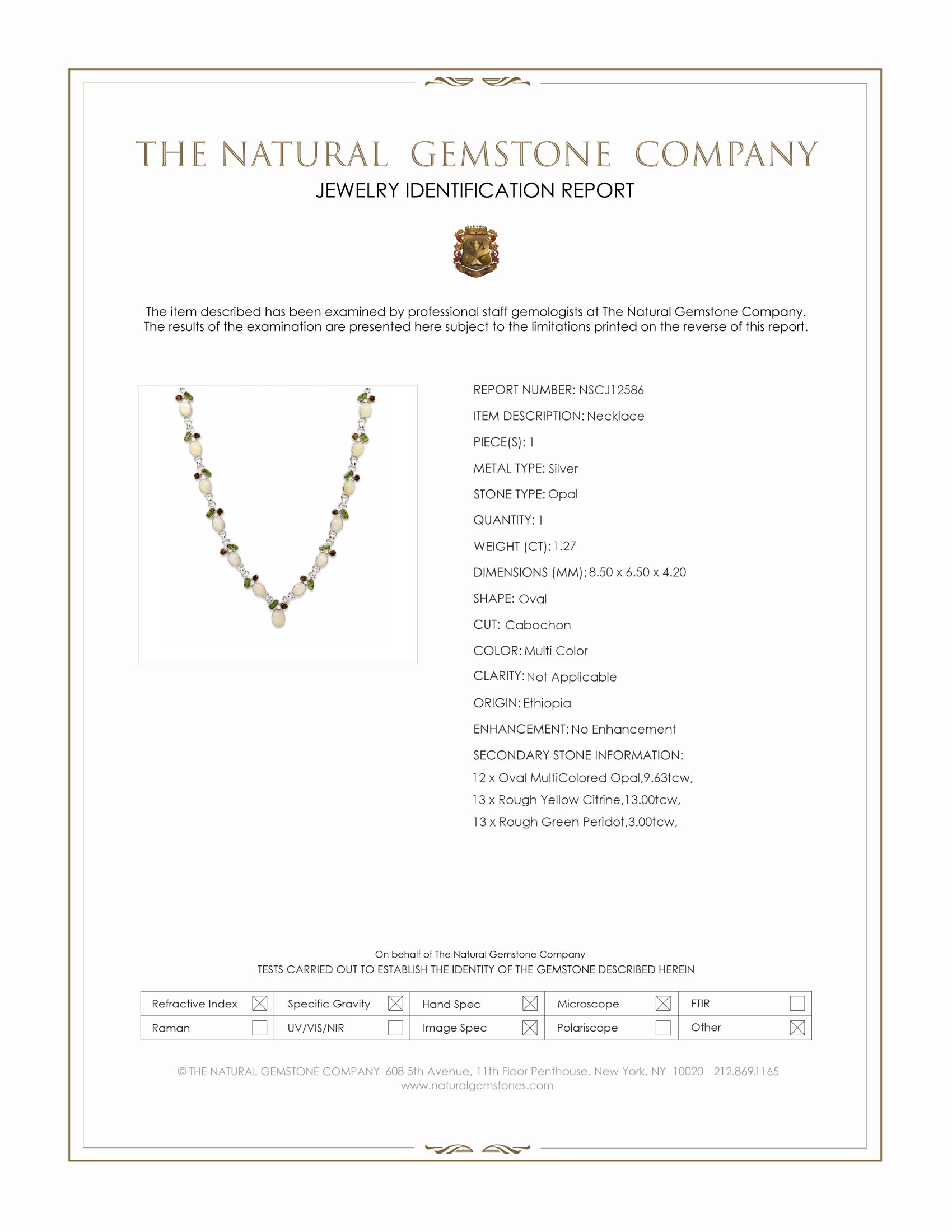 1.27 Ct. Mixed Opal, Yellow Citrine and Green Peridot Bezel Necklace, Silver