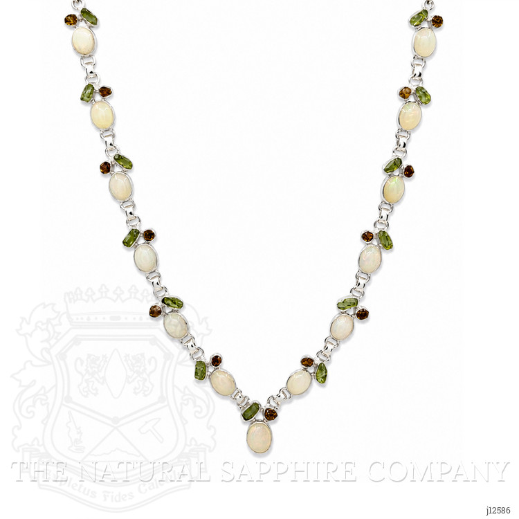 1.27 Ct. Mixed Opal, Yellow Citrine and Green Peridot Bezel Necklace, Silver