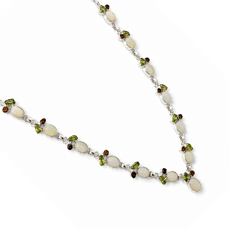 1.27 Ct. Mixed Opal, Yellow Citrine and Green Peridot Bezel Necklace, Silver