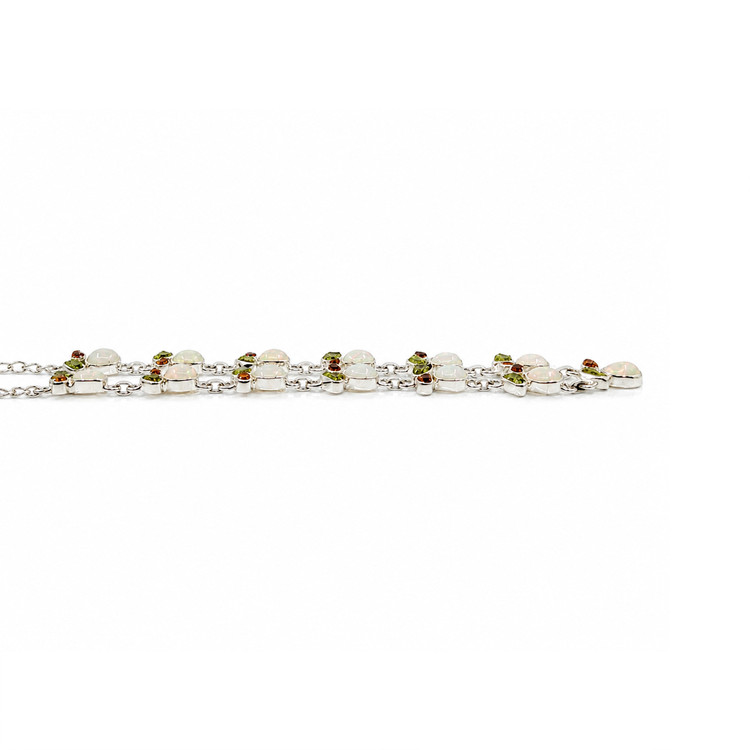 1.27 Ct. Mixed Opal, Yellow Citrine and Green Peridot Bezel Necklace, Silver