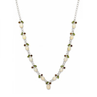 1.27 Ct. Mixed Opal, Yellow Citrine and Green Peridot Bezel Necklace, Silver Image