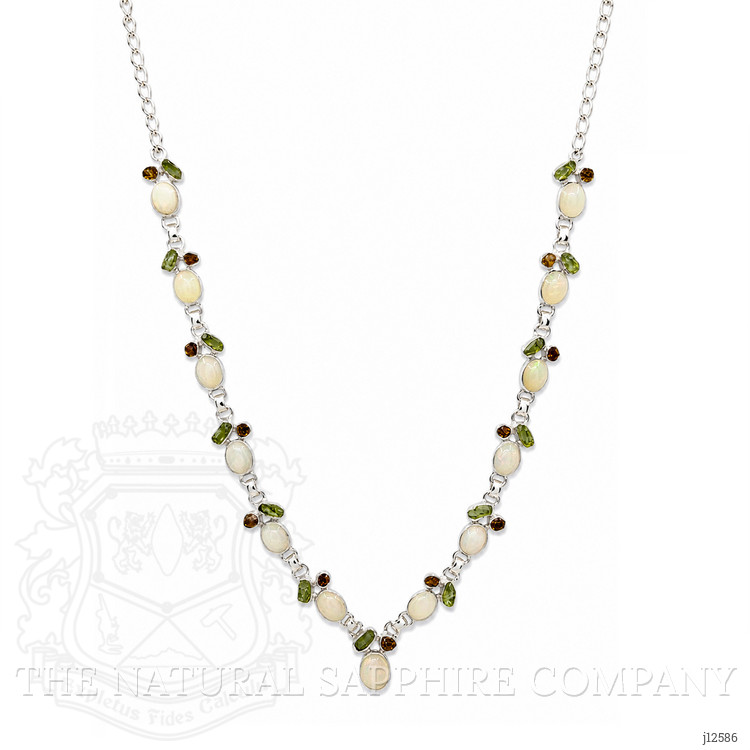 1.27 Ct. Mixed Opal, Yellow Citrine and Green Peridot Bezel Necklace, Silver