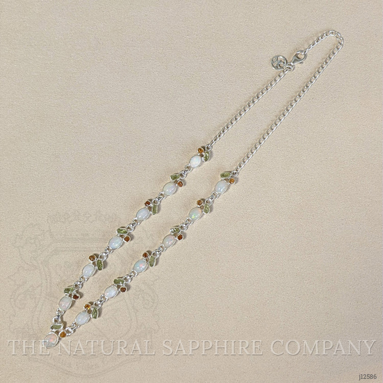 1.27 Ct. Mixed Opal, Yellow Citrine and Green Peridot Bezel Necklace, Silver