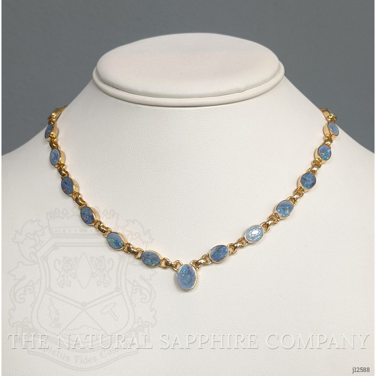 0.92 Ct. Multi Color Opal and MultiColored Opal Bezel Necklace, 18K Gold Plated Silver