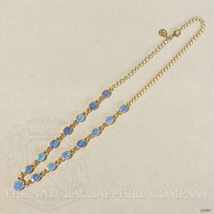 0.92 Ct. Multi Color Opal and MultiColored Opal Bezel Necklace, 18K Gold Plated Silver