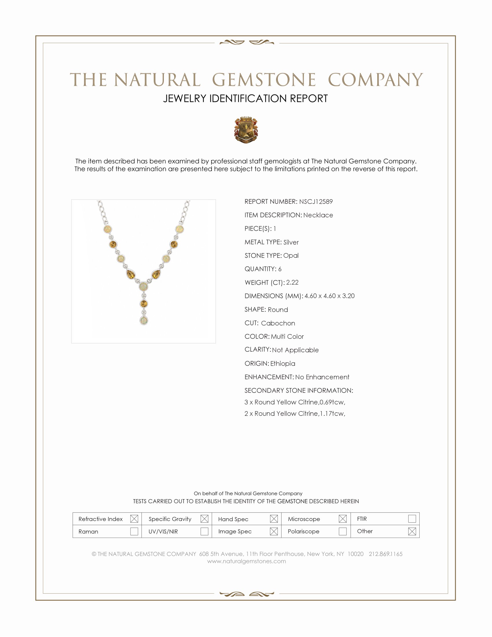 2.22 Ct. Multi Color Opal and Yellow Citrine Bezel Necklace, Silver