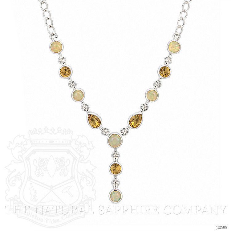 2.22 Ct. Multi Color Opal and Yellow Citrine Bezel Necklace, Silver