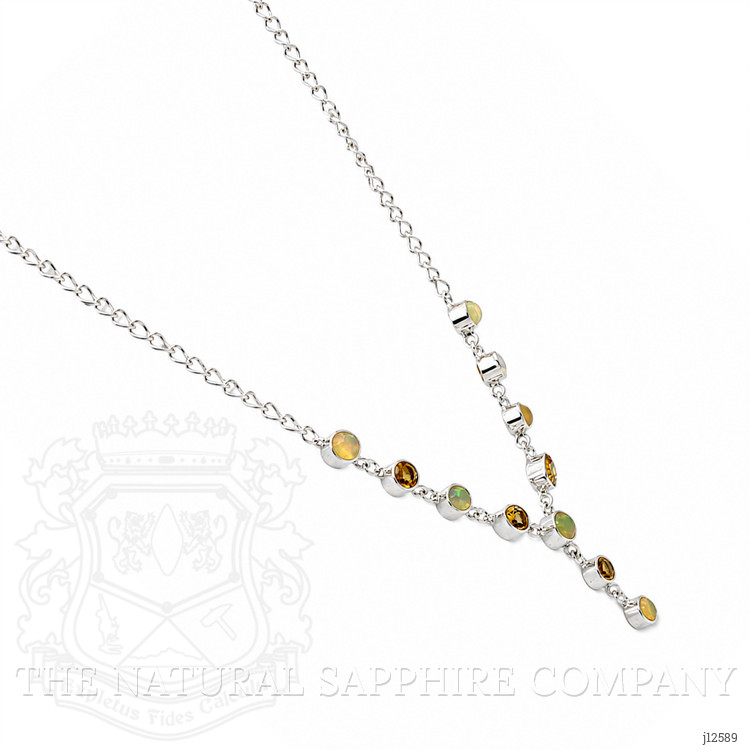 2.22 Ct. Multi Color Opal and Yellow Citrine Bezel Necklace, Silver