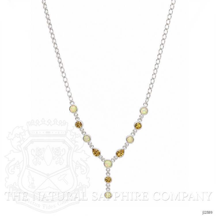 2.22 Ct. Multi Color Opal and Yellow Citrine Bezel Necklace, Silver