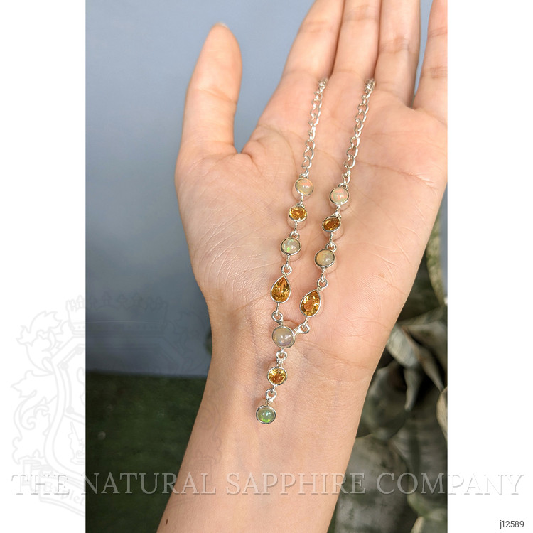 2.22 Ct. Multi Color Opal and Yellow Citrine Bezel Necklace, Silver