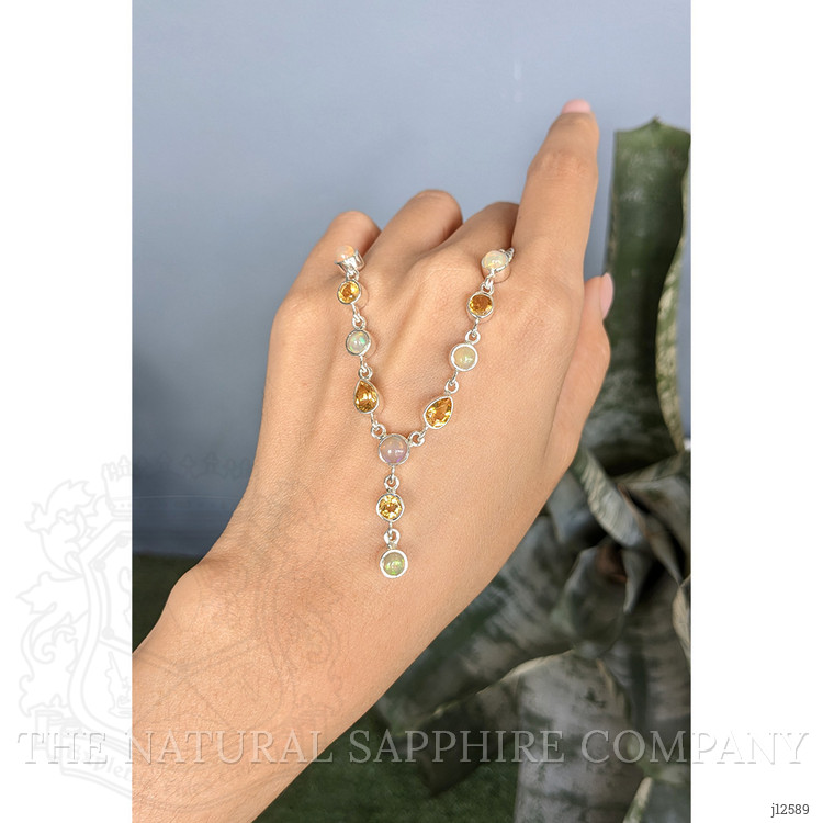 2.22 Ct. Multi Color Opal and Yellow Citrine Bezel Necklace, Silver