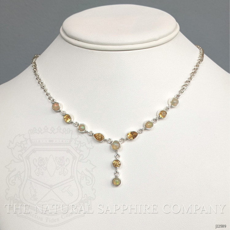 2.22 Ct. Multi Color Opal and Yellow Citrine Bezel Necklace, Silver
