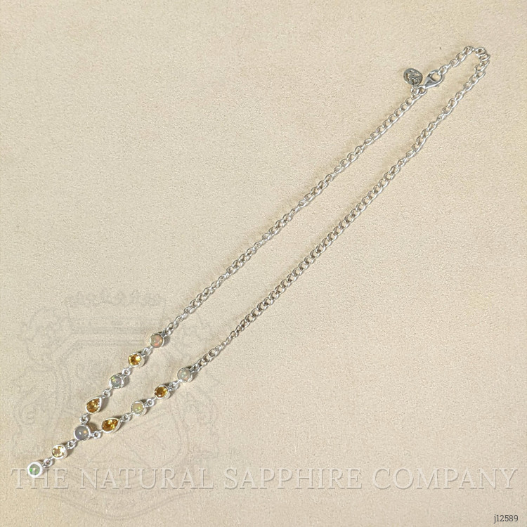 2.22 Ct. Multi Color Opal and Yellow Citrine Bezel Necklace, Silver