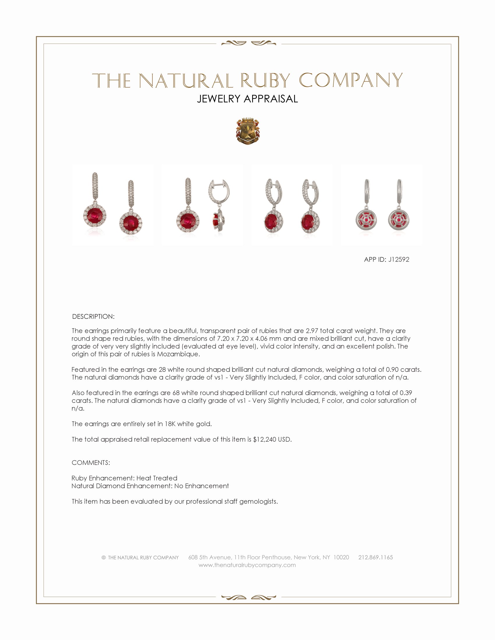 2.97 Ct.Tw. Ruby and Natural Diamond Accent Stones Earrings, 18K White Gold