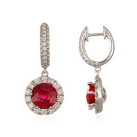 2.97 Ct.Tw.Total Carat Weight Ruby and Natural Diamond Accent Stones Earrings, 18K White Gold Image
