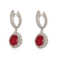 2.97&nbsp;Ct.Tw.Total Carat Weight Ruby and Natural Diamond Accent Stones Earrings, 18K White Gold Image