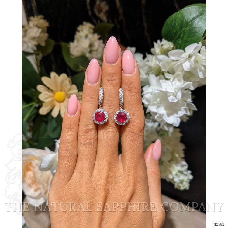 2.97 Ct.Tw. Ruby and Natural Diamond Accent Stones Earrings, 18K White Gold