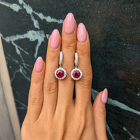 2.97&nbsp;Ct.Tw.Total Carat Weight Ruby and Natural Diamond Accent Stones Earrings, 18K White Gold Life Style