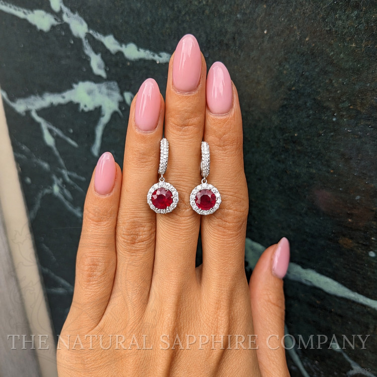 2.97 Ct.Tw. Ruby and Natural Diamond Accent Stones Earrings, 18K White Gold