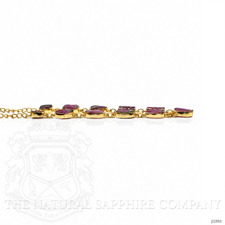 28.90 Ct. Watermelon Tourmaline Bezel Necklace, 18K Gold Plated Silver