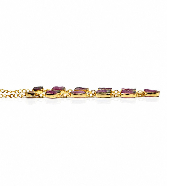 28.90 Ct. Watermelon Tourmaline Bezel Necklace, 18K Gold Plated Silver