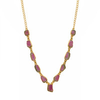 28.90 Ct. Watermelon Tourmaline Bezel Necklace, 18K Gold Plated Silver Image