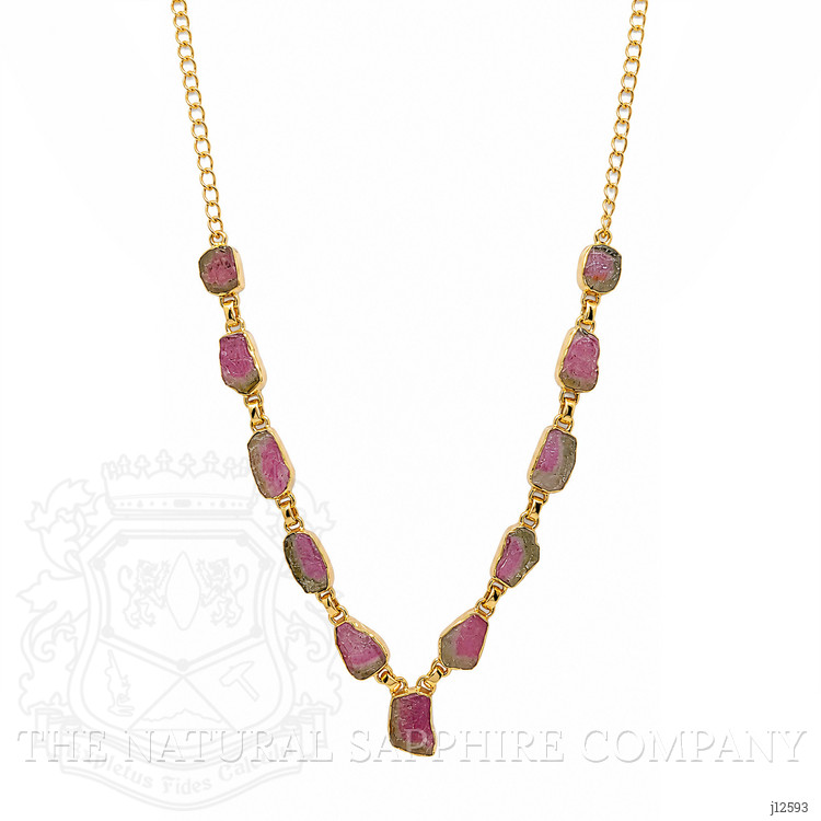 28.90 Ct. Watermelon Tourmaline Bezel Necklace, 18K Gold Plated Silver