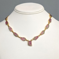 28.90 Ct. Watermelon Tourmaline Bezel Necklace, 18K Gold Plated Silver Life Style