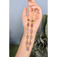 28.90 Ct. Watermelon Tourmaline Bezel Necklace, 18K Gold Plated Silver Life Style