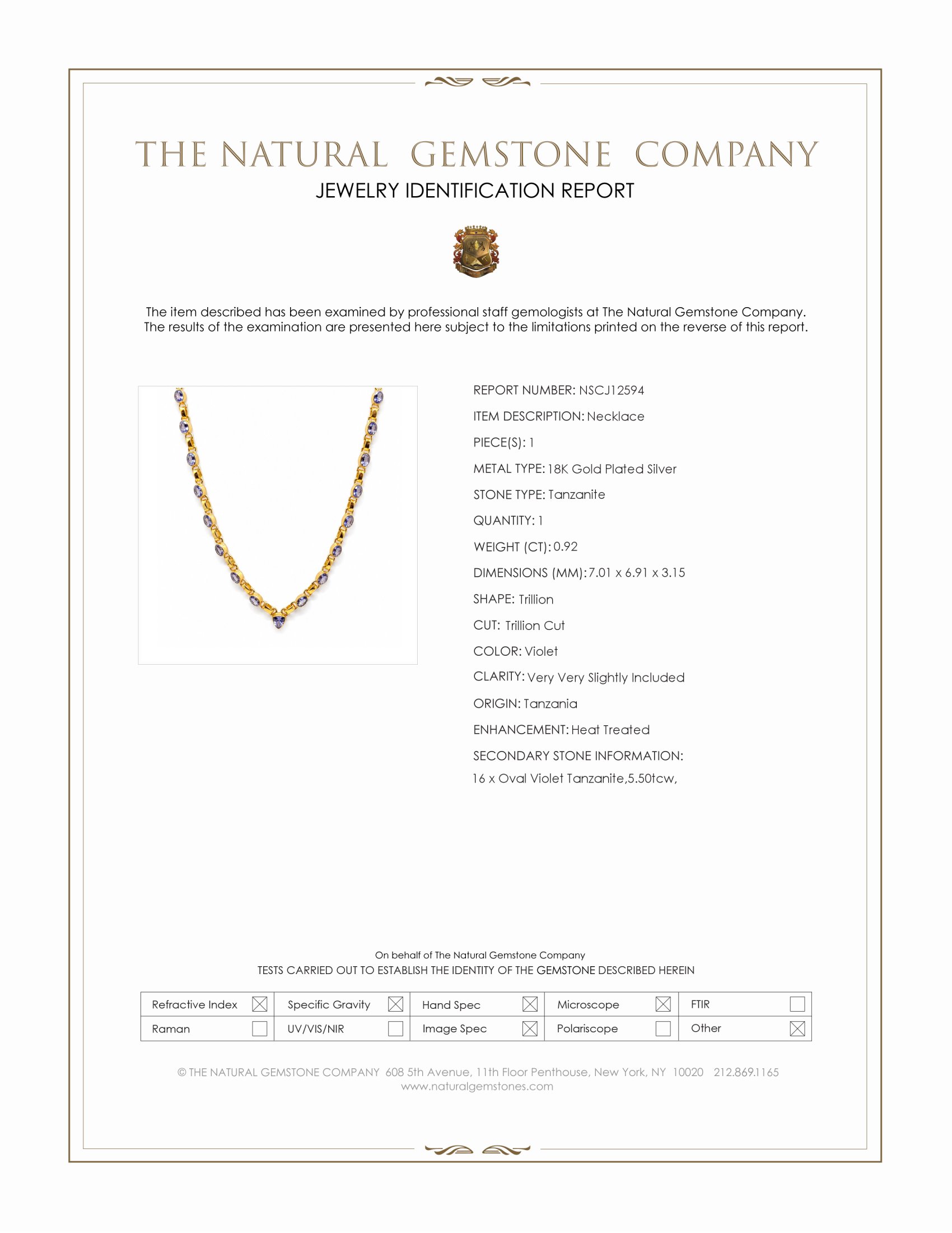 0.92 Ct. Violet Tanzanite Bezel Necklace, 18K Gold Plated Silver
