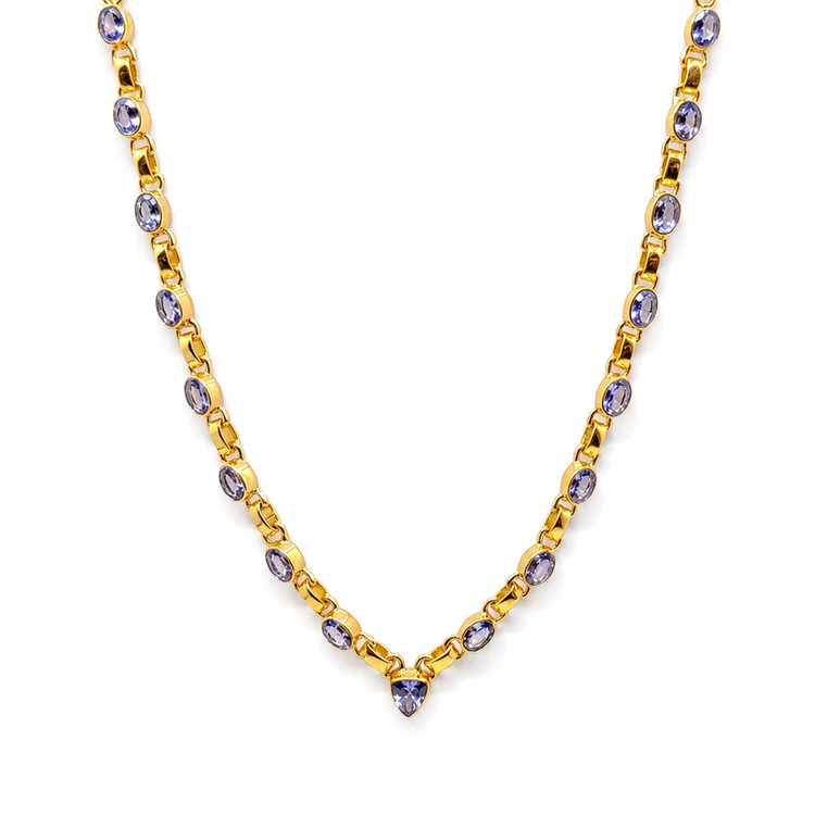 0.92 Ct. Violet Tanzanite Bezel Necklace, 18K Gold Plated Silver